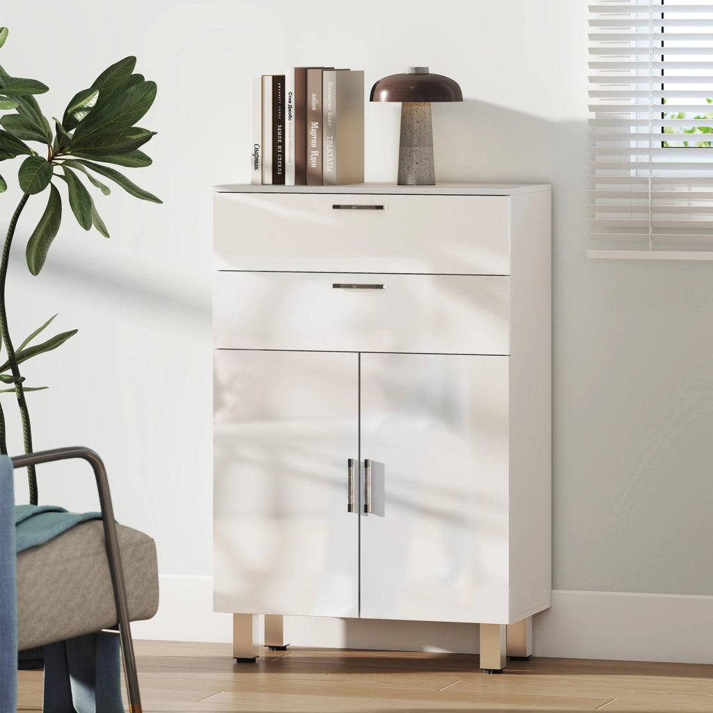 Armadietto da bagno con 2 ante e cassetti ¨C Zephmum ¨C 60x30x93 cm bianco lucido