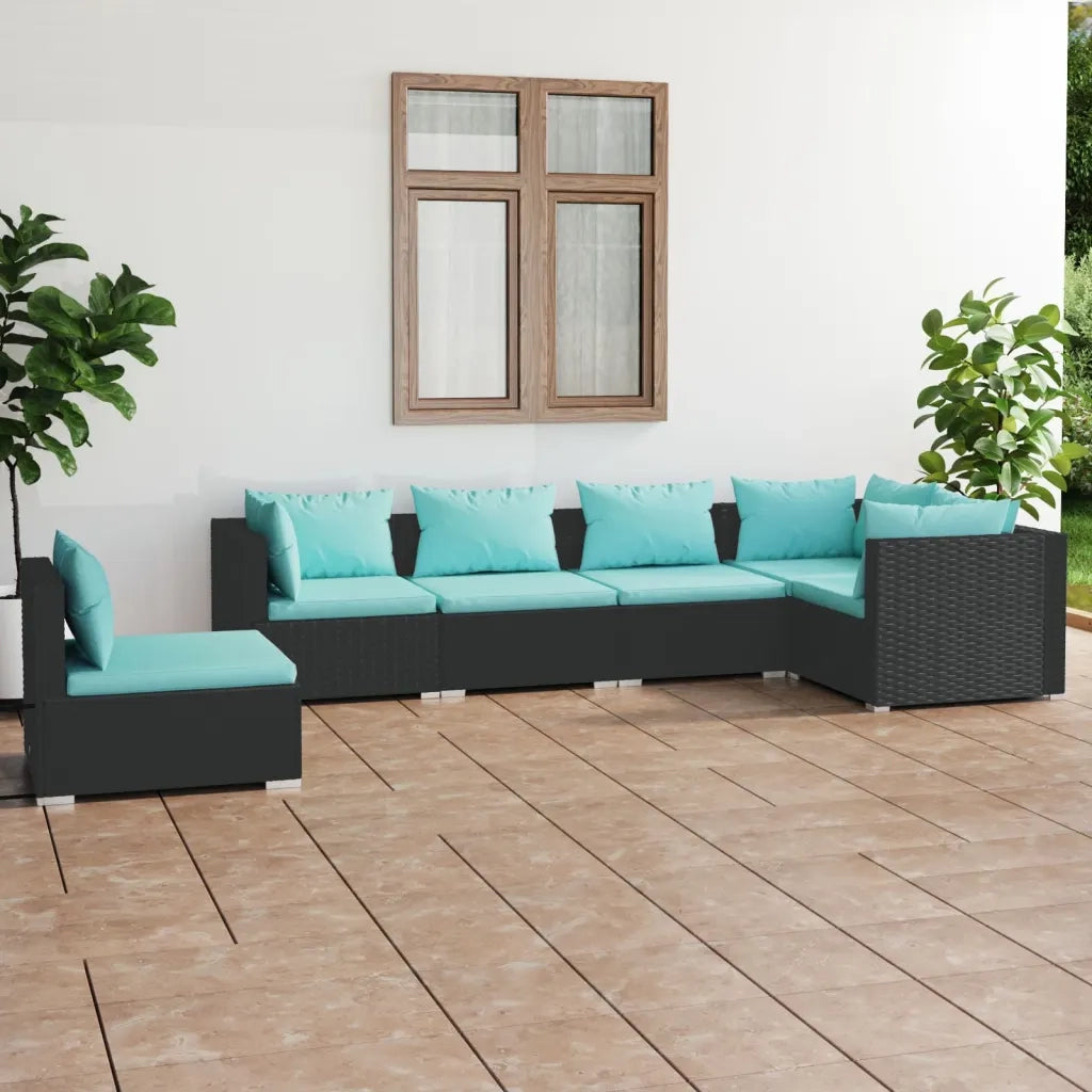 Set Divani da Giardino 6 pz con Cuscini in Polyrattan Nero cod mxl 35108