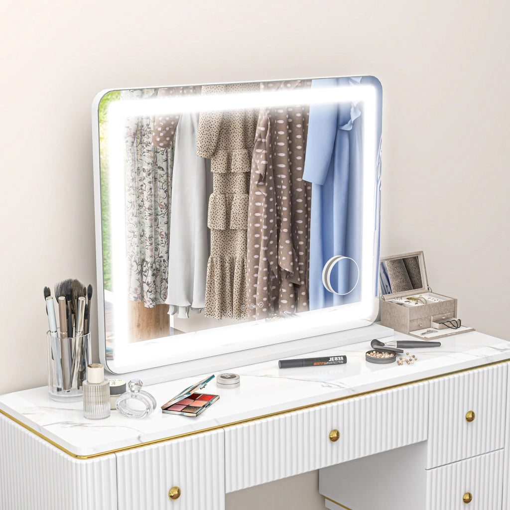 Specchio LED con ingrandimento 10X ¨C Zephmum ¨C Bianco 80x62 cm