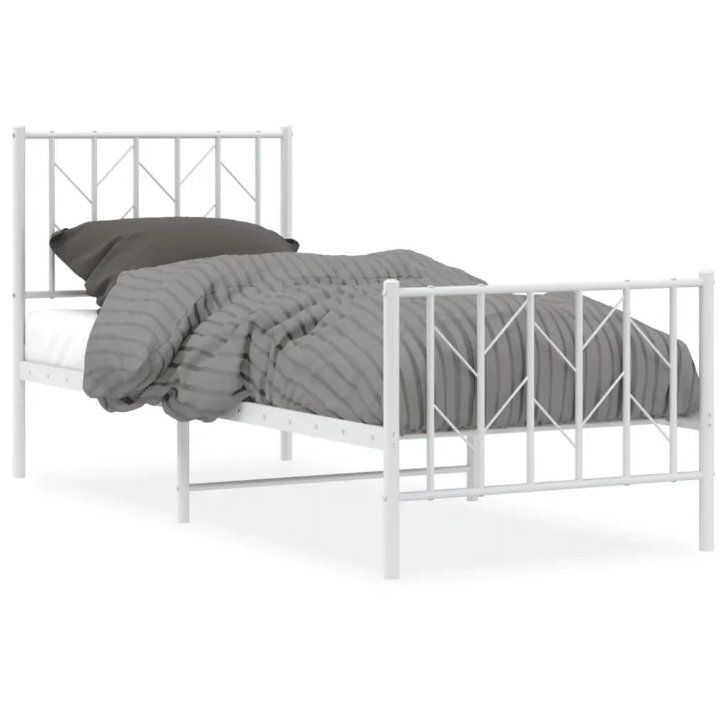 Letto singolo | Letto per adulti | Giroletto con Testiera e Pediera Metallo Bianco 75x190 cm