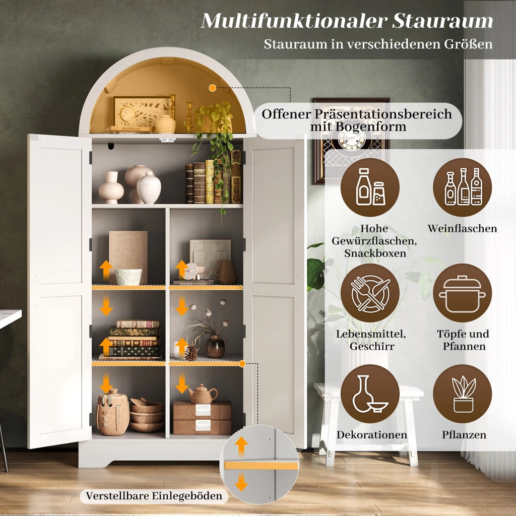 Vetrina alta ad arco con ripiani regolabili in MDF bianco per soggiorno sala da pranzo e studio 75 × 35 × 170 cm