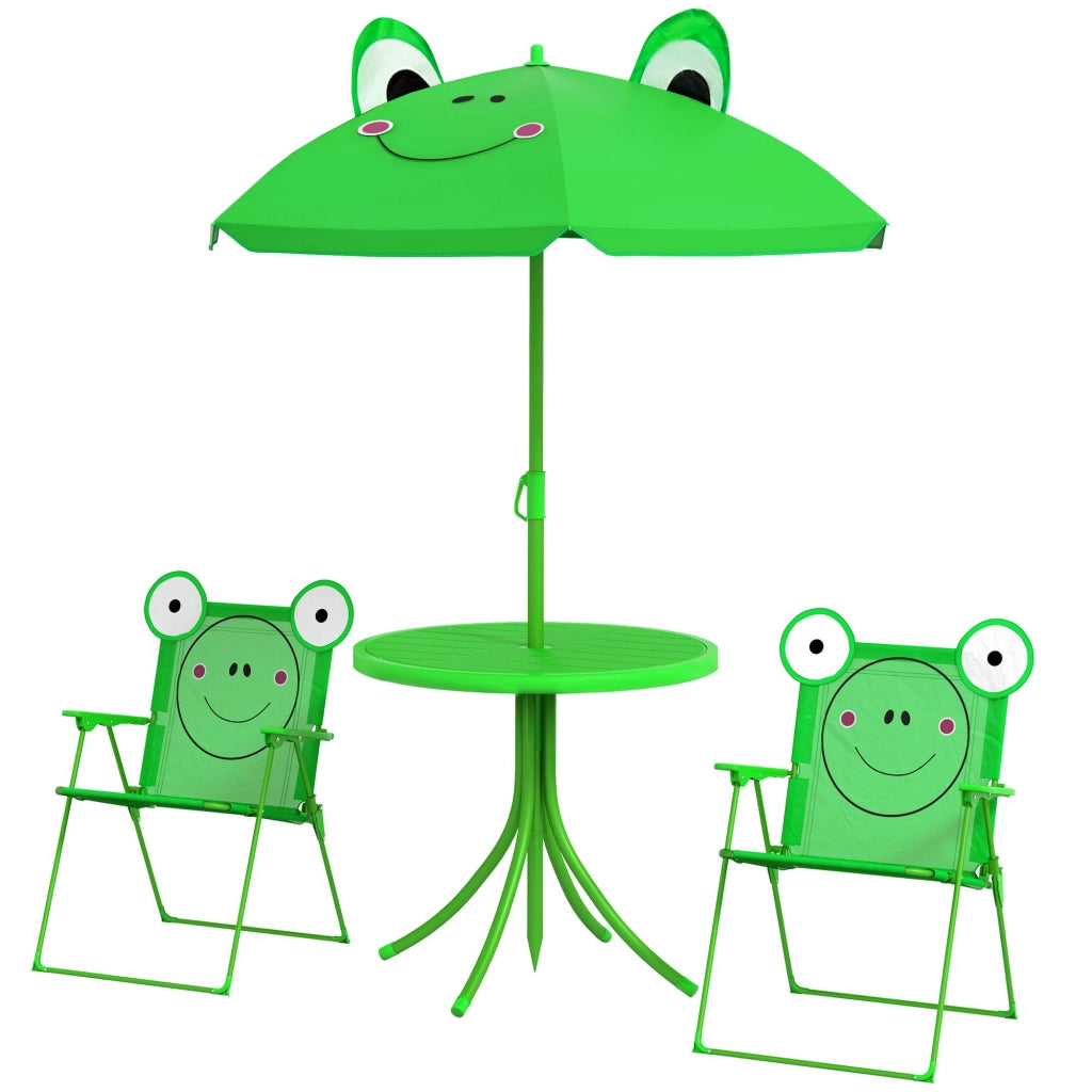 Set da Giardino 4 Pezzi per Bambini con Ombrellone ¨C zephmum ¨C Verde, Acciaio, Tessuto Oxford