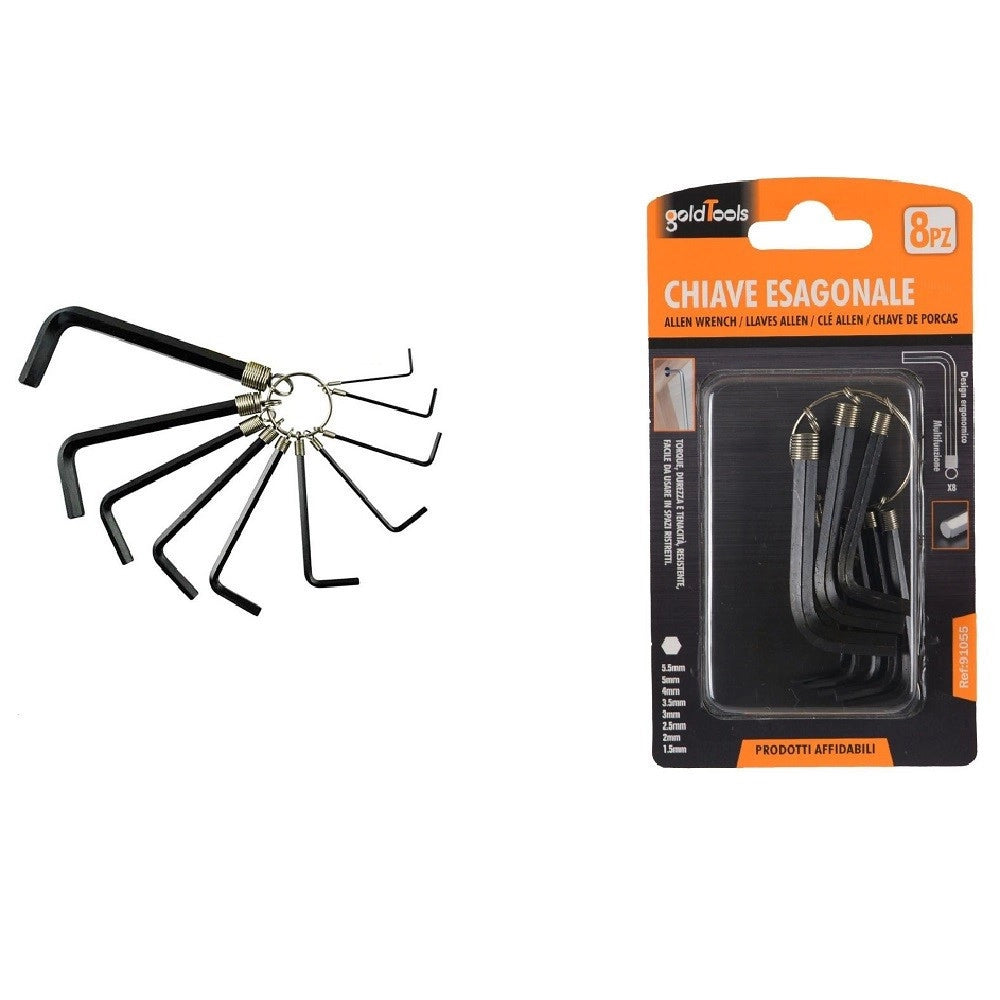 Trade Shop - Set 8pz Chiavi Esagonali Multifunzione Design Ergonomico Varie Misure Anello 91055 -