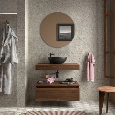 Composizione bagno con mensolone e cassettiera sospesa 80 cm in noce maya - Sumo
