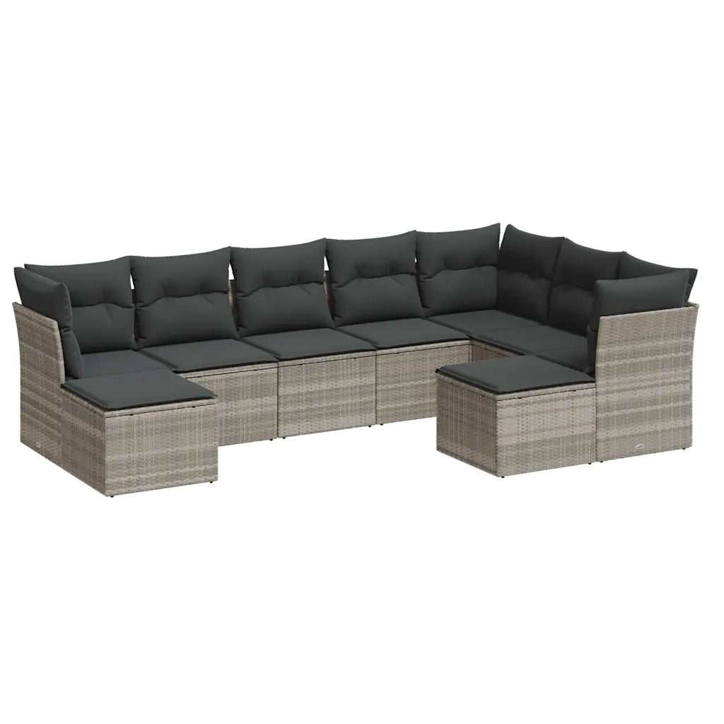 Set Divano da Giardino 9pz con Cuscini Grigio Chiaro Polyrattan 3218572