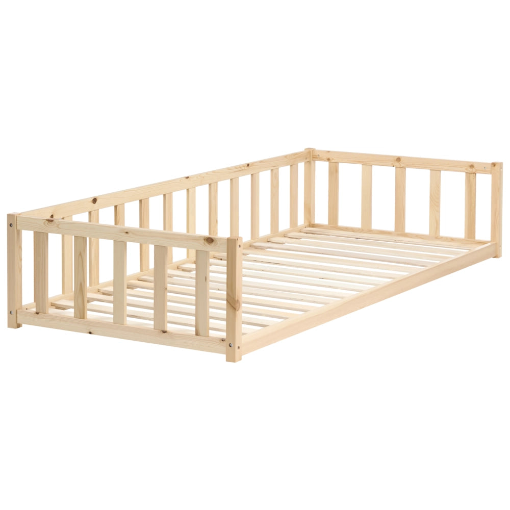 Letto a terra per bambini in legno di pino chiaro 90 x 200 cm con rete a doghe per bambini piccoli