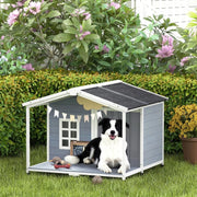 Cuccia per cani da esterno in legno con tetto in asfalto, terrazza, grigia, 103x107x83,5 cm