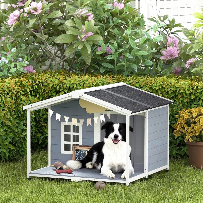 Cuccia per cani da esterno in legno con tetto in asfalto, terrazza, grigia, 103x107x83,5 cm