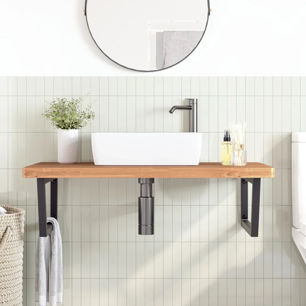 Ripiano a Parete per Lavabo in Acciaio e Massello di Faggio