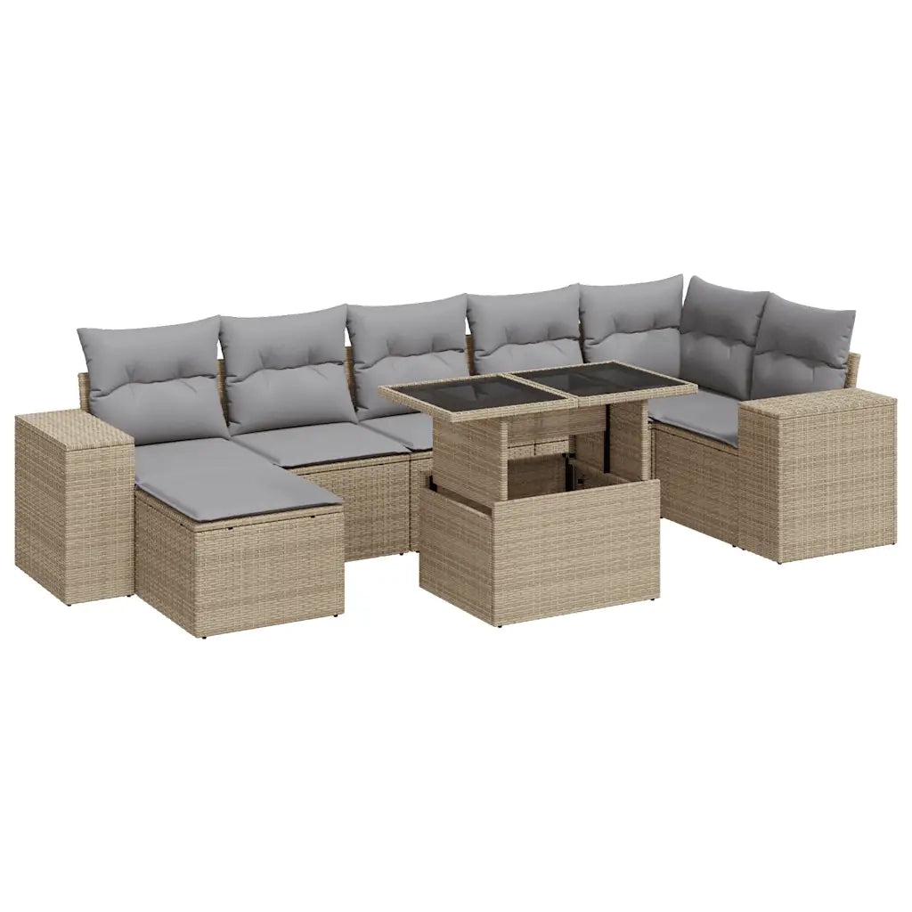 Set Divano da Giardino 8 pz con Cuscini Beige in Polyrattan 3326840