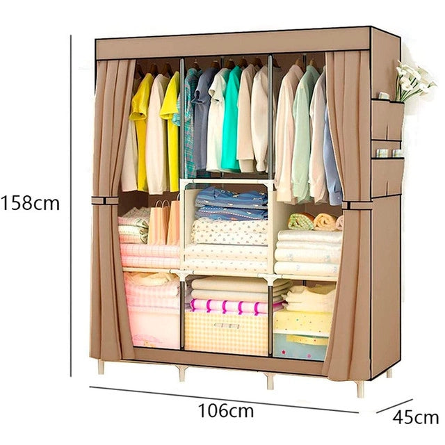 Cabina armadio in tessuto con tasche laterali 158x106x105 cm (Marrone)