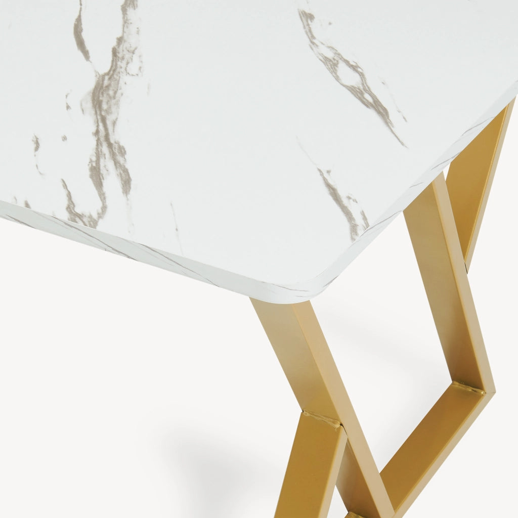 Tavolino da Caffè Nolu con Piano Rettangolare 120 x 60 x 46 cm - Effetto Marmo Bianco/Oro [en.casa]