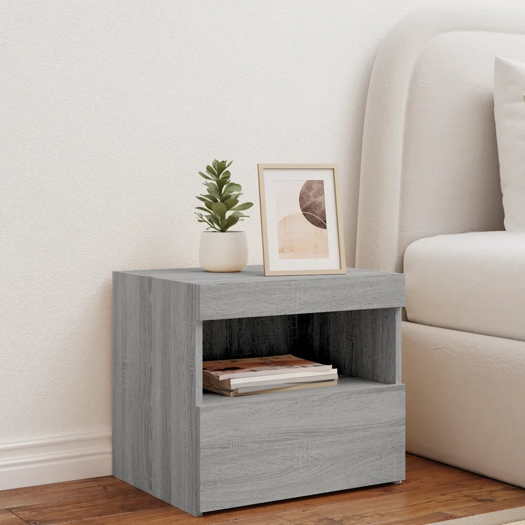 Comodino | Armadio da Notte | Mobiletto da notte con Luci LED Grigio Sonoma 50x40x45 cm