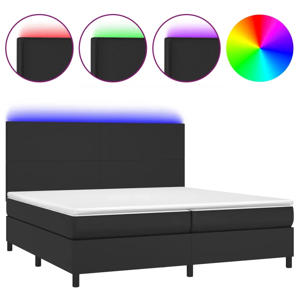 Giroletto a Molle con Materasso e LED Nero 200x200cm Similpelle 3135843
