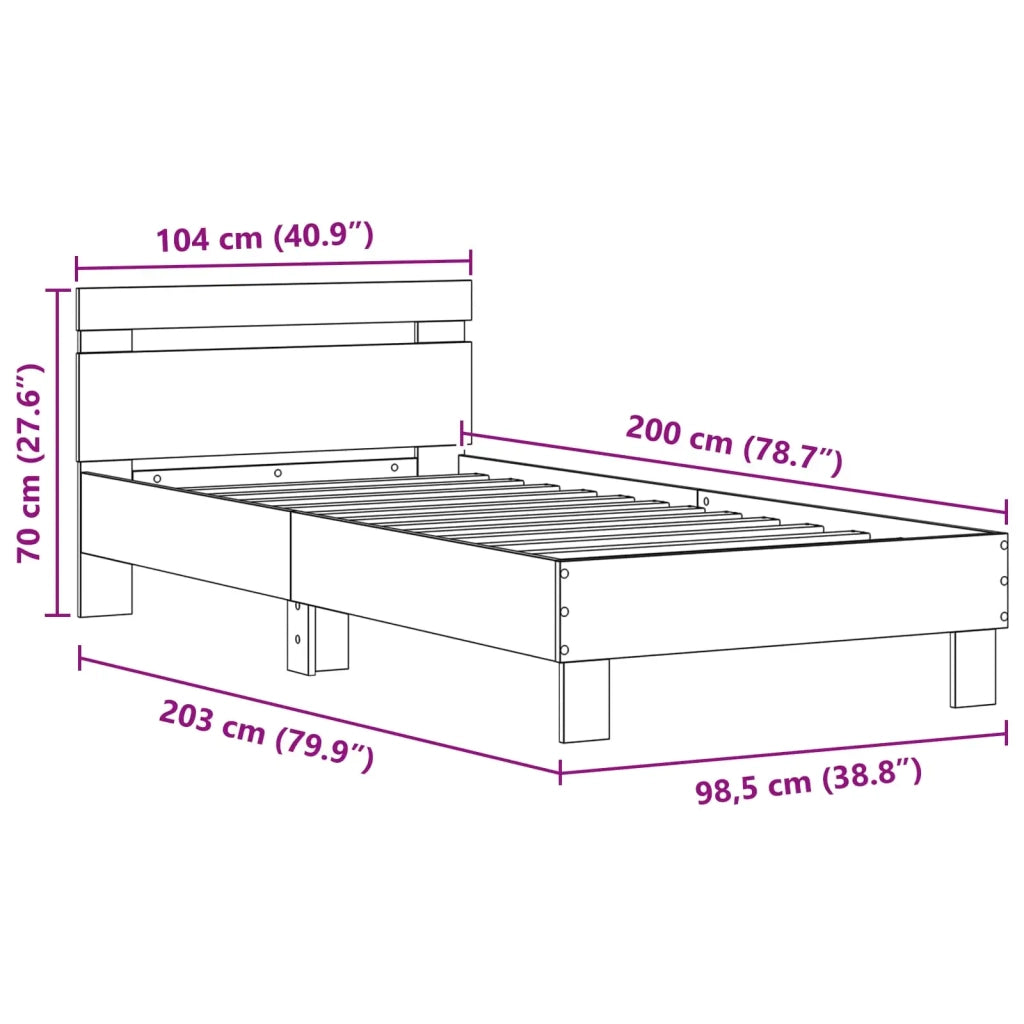 Struttura del letto con led Rovere artigianale 100 x 200 cm 863638