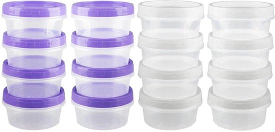 Set di 16 contenitori per cibi, rotondi, 300 ml, contenitori per cibi con coperchio, piccoli contenitori per congelati, impermeabili, contenitori per cibi riciclabili con coperchio per salse, zuppe, snack