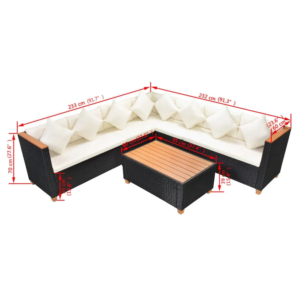 Set Divani da Giardino 5 pz con Cuscini in Polyrattan Nero cod mxl 34831