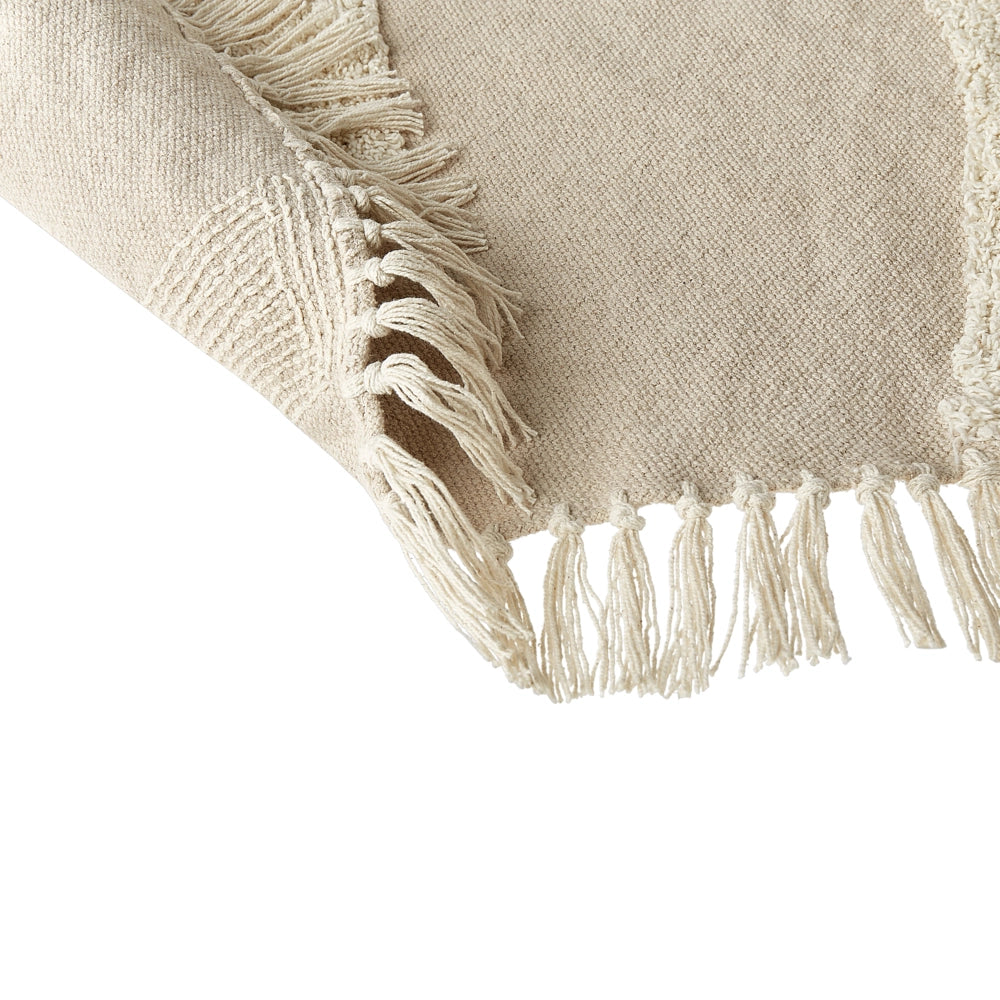 Tappeto rotondo in cotone beige ⌀ 140 cm con motivo a frange Boho Soggiorno Camera da letto