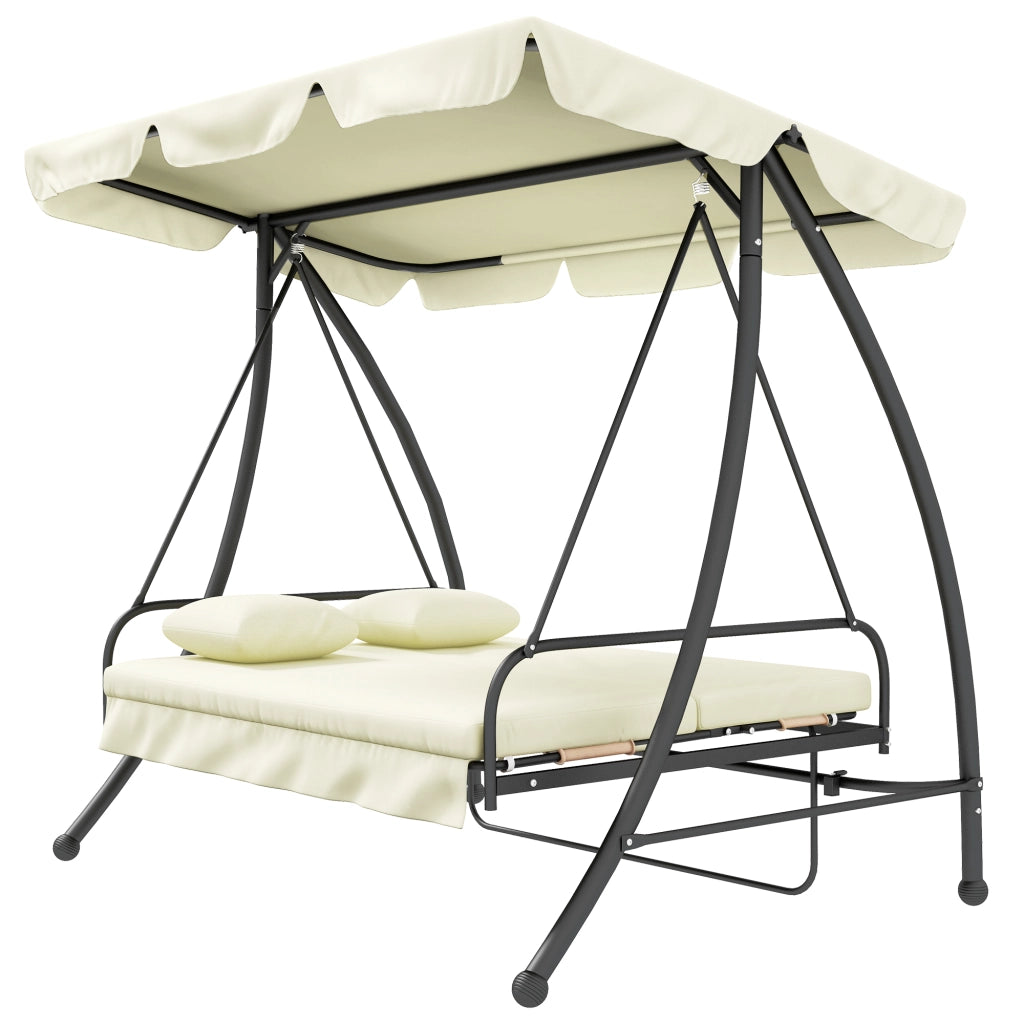 Divano a dondolo Hollywood con funzione letto, 3 posti, metallo e poliestere, 200x125x170 cm, bianco ¨C zephmum