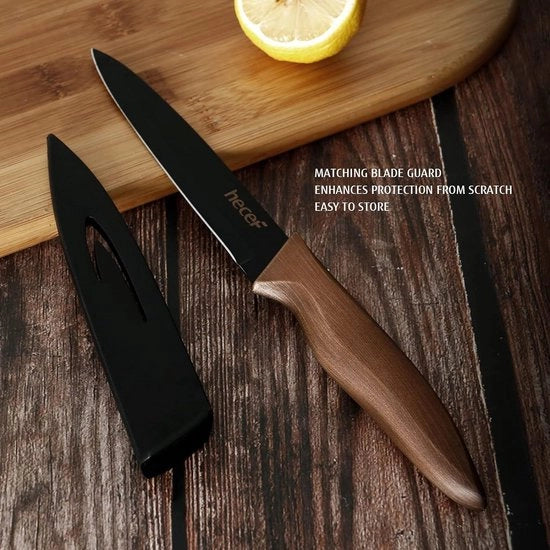 Impianto di Coltelli da Cucina - Acciaio Inossidabile - Smalto Antifriesco Nero - Include Coltello da Chef 20 cm, Coltello da Pane 20 cm, Coltello Santoku 18 cm, Coltello Utensile 13 cm e Coltello da Taglio 9 cm