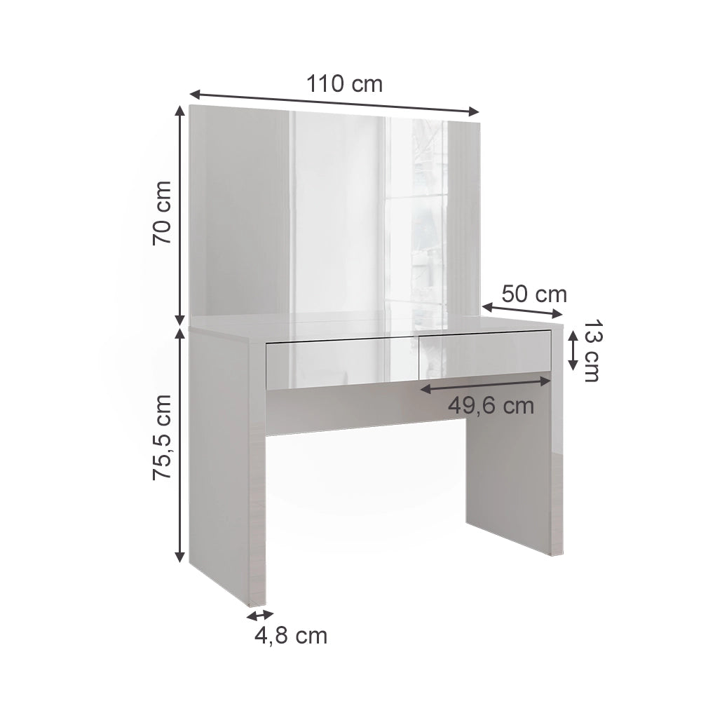 Vicco Tavolo da toilette Bianco lucido/bianco 110 cm con specchio