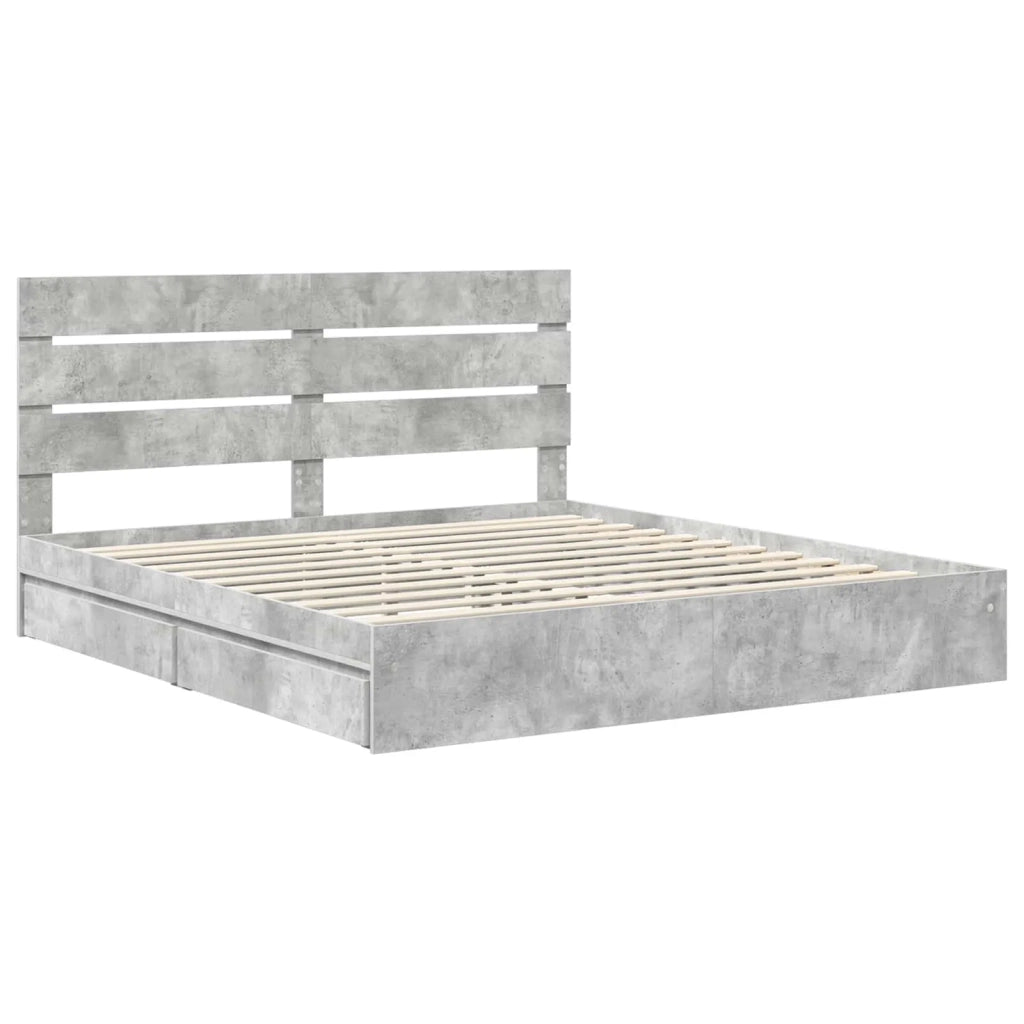 Letto con Contenitore con testiera Grigio cemento 200 x 200 cm 3411875