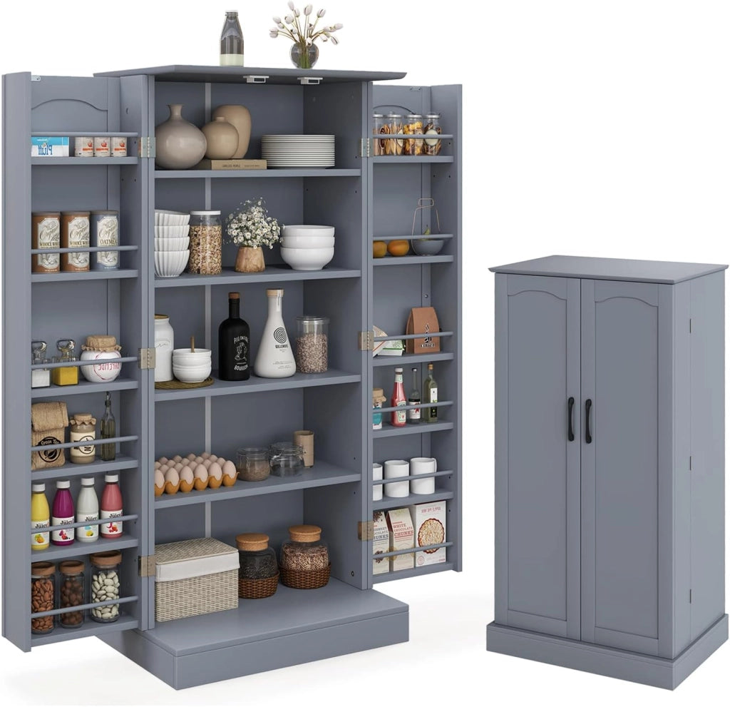 Mobiletto Multiuso con Ripiani Regolabile, Credenza Cucina Salvaspazio, Armadio a Buffet con Dispositivo Antiribaltamento, Madia Soggiorno Moderna per Sala da Pranzo, 60x40x120cm (Grigio)