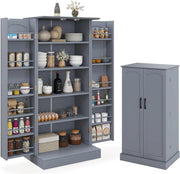 Mobiletto Multiuso con Ripiani Regolabile, Credenza Cucina Salvaspazio, Armadio a Buffet con Dispositivo Antiribaltamento, Madia Soggiorno Moderna per Sala da Pranzo, 60x40x120cm (Grigio)