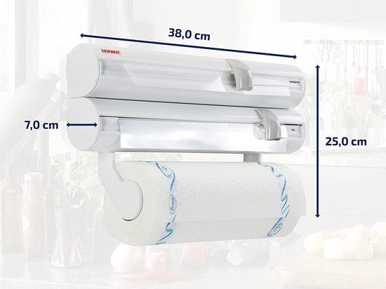 Supporto per rotoli Rolly ComfortLine serie con supporto rimovibile, supporto per rotoli da cucina per 3 rotoli, supporto per rotoli di carta con forbici affilate