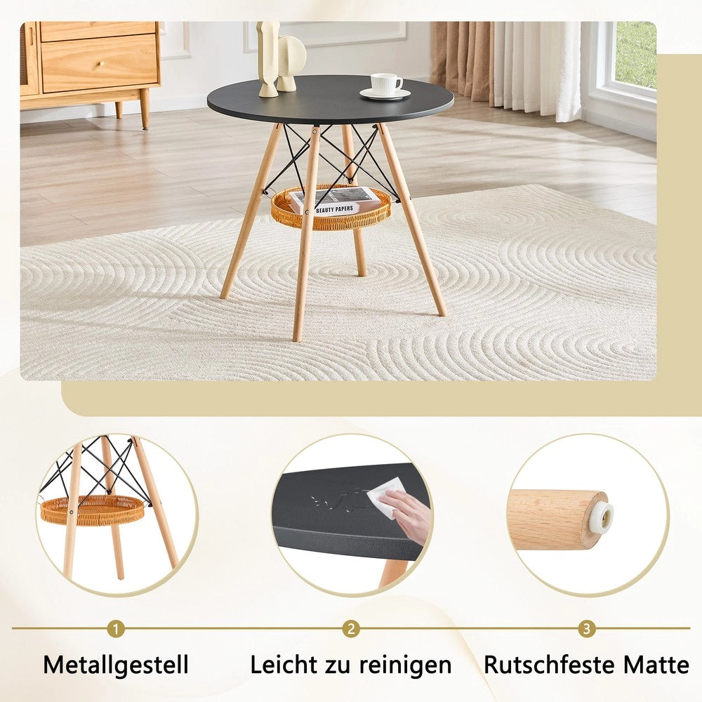 Tavolo da Pranzo Rotondo ¨C MINIMAL ¨C Piano MDF Nero, Gambe Massello, ?80 cm, 2-4 Persone