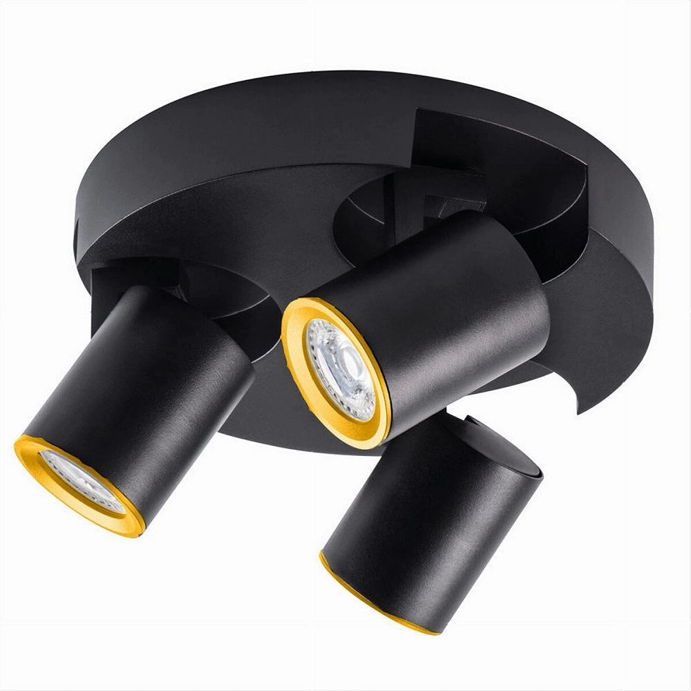 Trade Shop - Plafoniera 3 Diffusori Orientabile Soffitto Parete Tonda Gu10 Bianco Nero Th8804 -