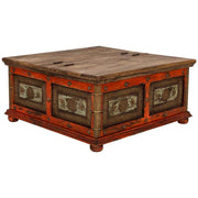 Tavolino artigianale in legno rosso 100x100x47h cm
