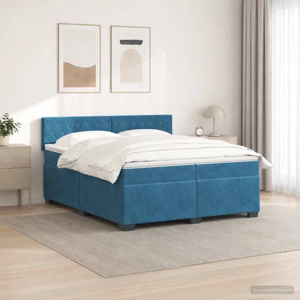 Letto con Box Spring, Materasso e LED Blu 200 x 200 cm Velluto 3452244