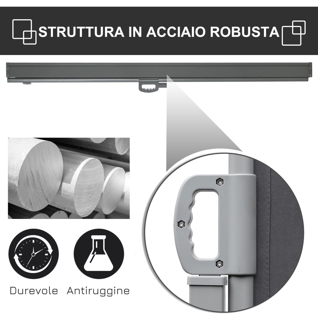 Frangivista da Giardino Estensibile 300x180A cm Poliestere Anti UV e Alluminio Grigio