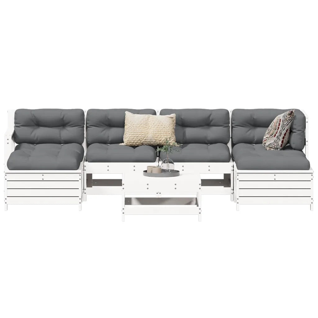 Set Divani da Giardino 7 pz Bianco in Legno Massello di Pino 3250989