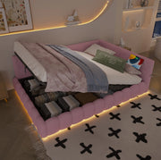 Letto da giorno 140x200 cm rosa con LED, USB e vano contenitore