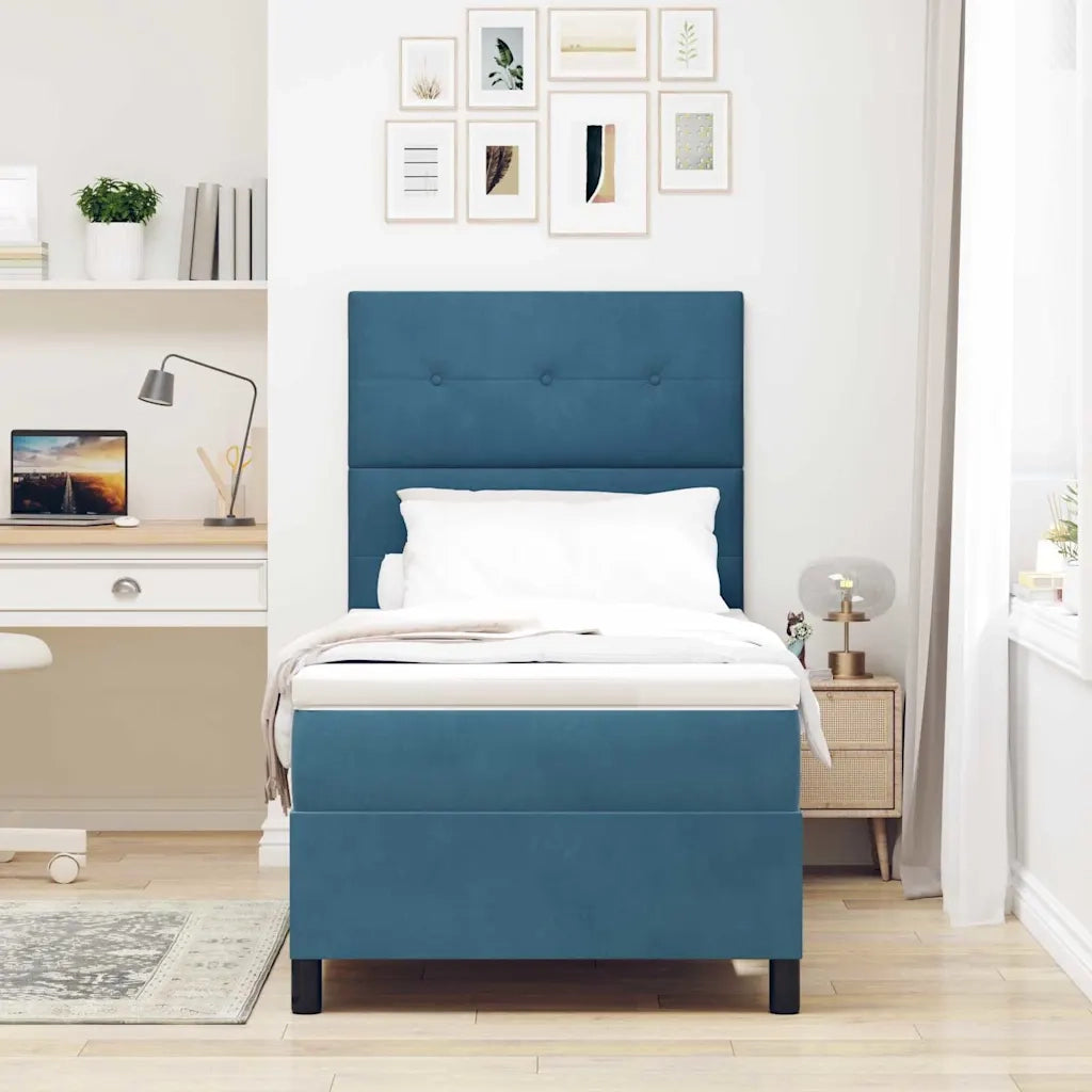 Letto a Sorgente LED con testiera Blu Scuro 80 x 200 cm Tessuto