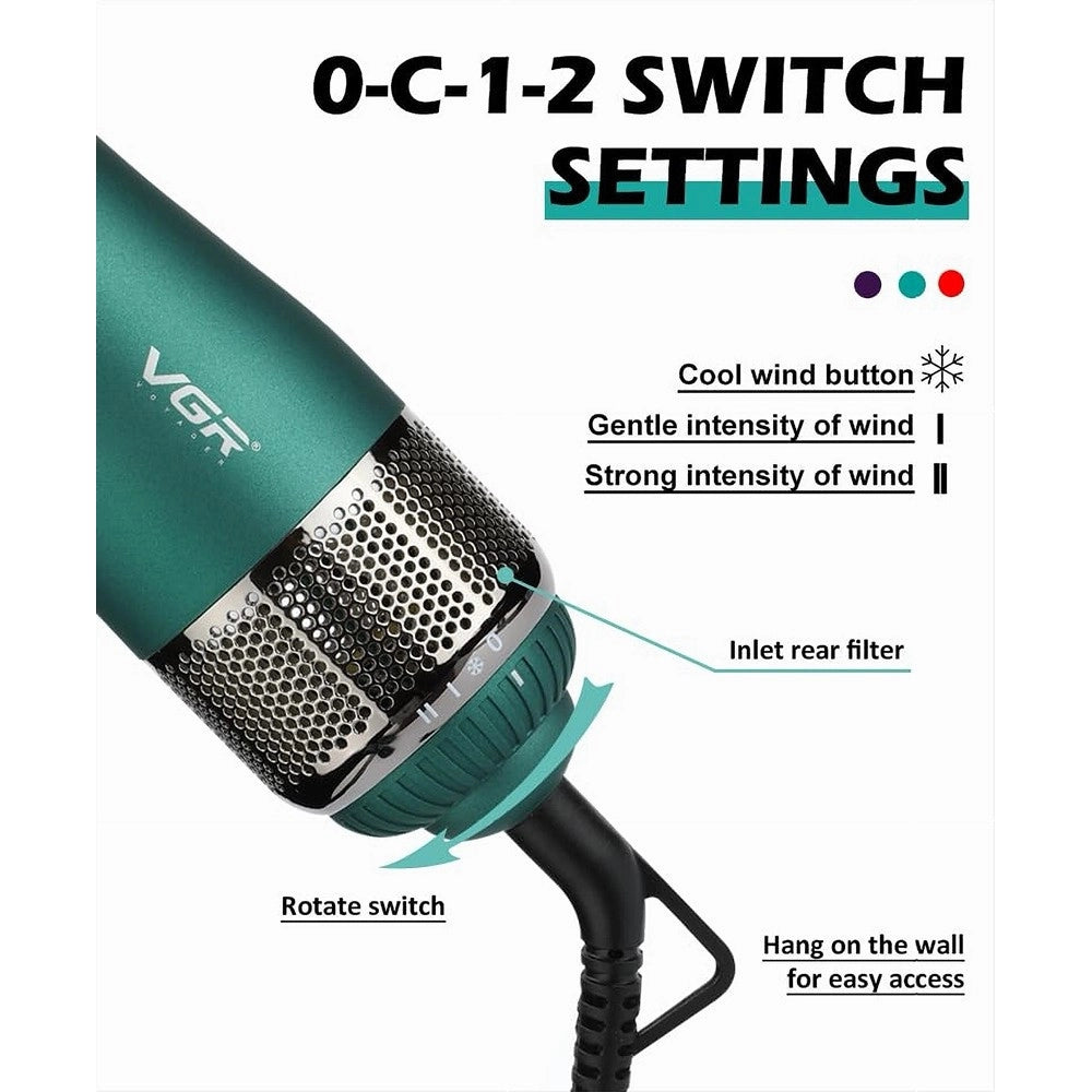 Trade Shop - Spazzola Aria Calda Vgr V-493 Styler 4in1 Ionico Professionale Parrucchiere - Verde