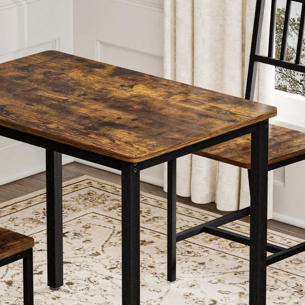Tavolo da pranzo con 2 sgabelli e struttura in acciaio e truciolare, per cucina, 90 × 60 × 75.5 cm