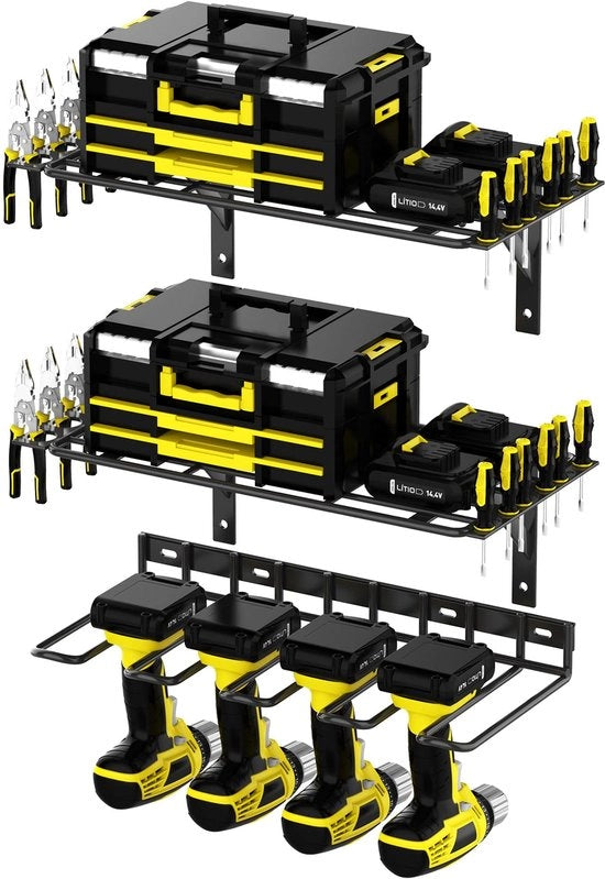 Organizzatore di attrezzi per elettroutensili, 3 piani, 8 fessure, supporto per drill da parete, garage, attrezzatura in metallo, organizzazione di attrezzi