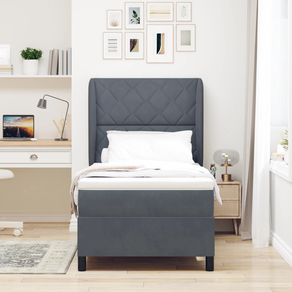 Letto a Box con Materasso Grigio Scuro 90x190 cm in Velluto