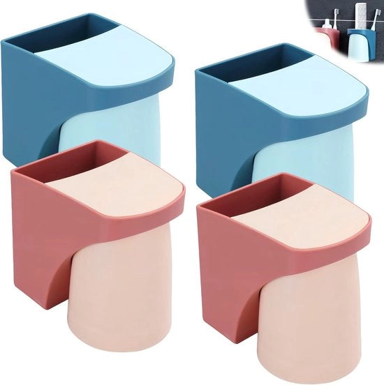 Set di 4 tenitori per spazzolini da denti: tenitore per spazzolini da denti senza foratura, tenitore per spazzolini da denti con contenitore magnetico, set di contenitori per spazzolini da denti per la doccia (rosso + blu)