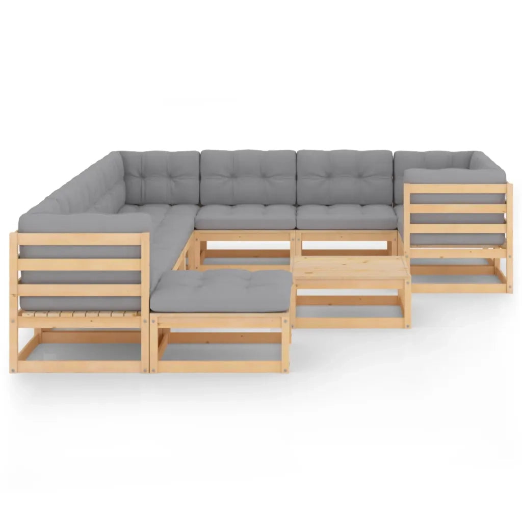 Set Divani Giardino 11 pz con Cuscini in Legno Massello di Pino 3077079