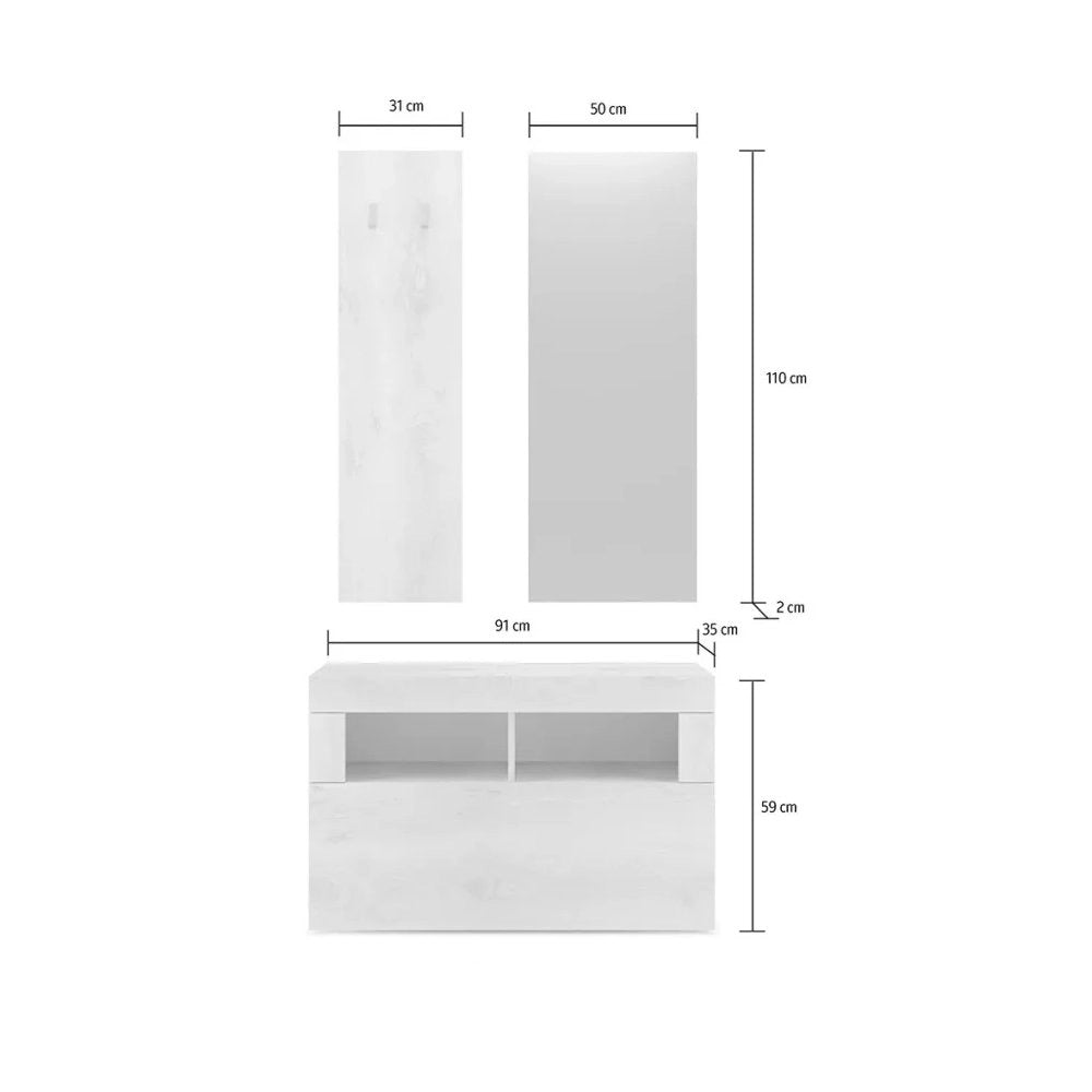 Toirano, Mobile da Ingresso Specchio Incluso, 91x36x165h cm Bianco Lucido