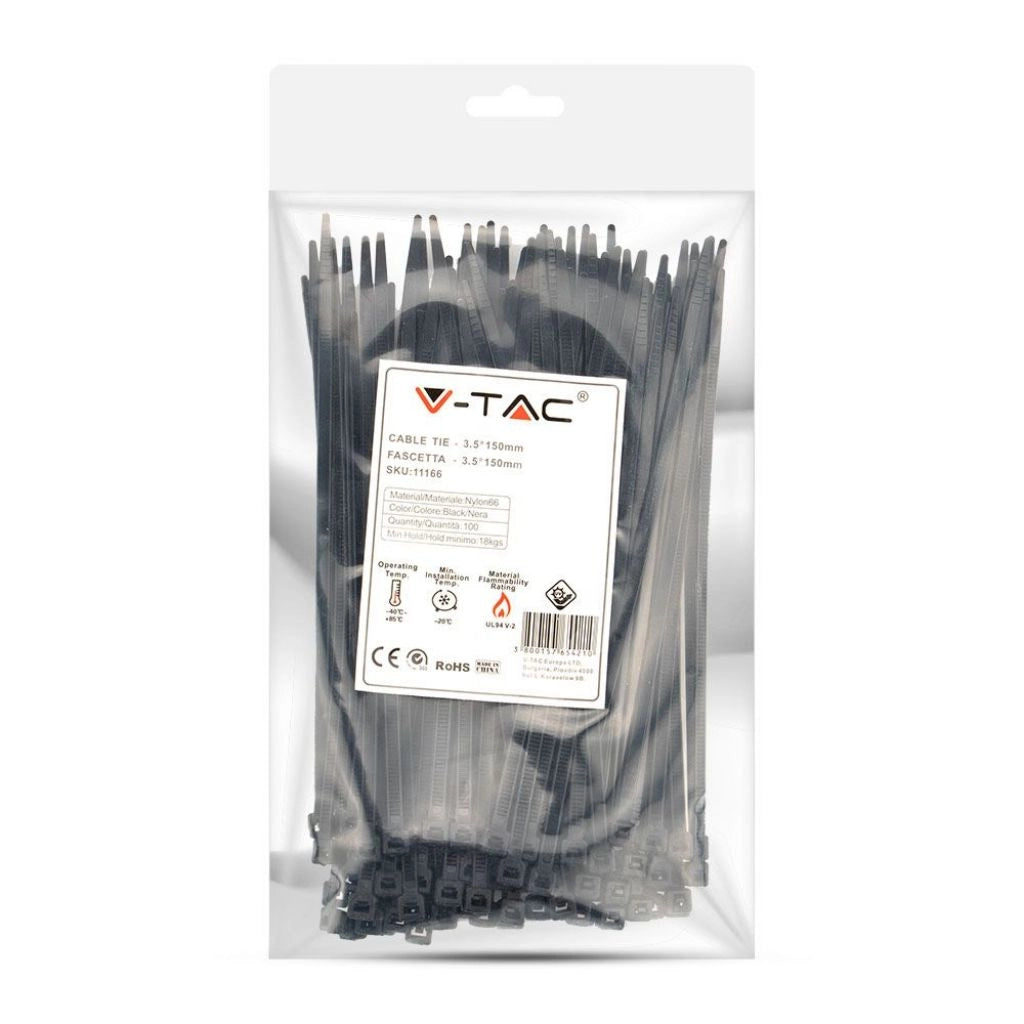Tie per cavi - 3,5*150 mm neri 100pcs/pacco