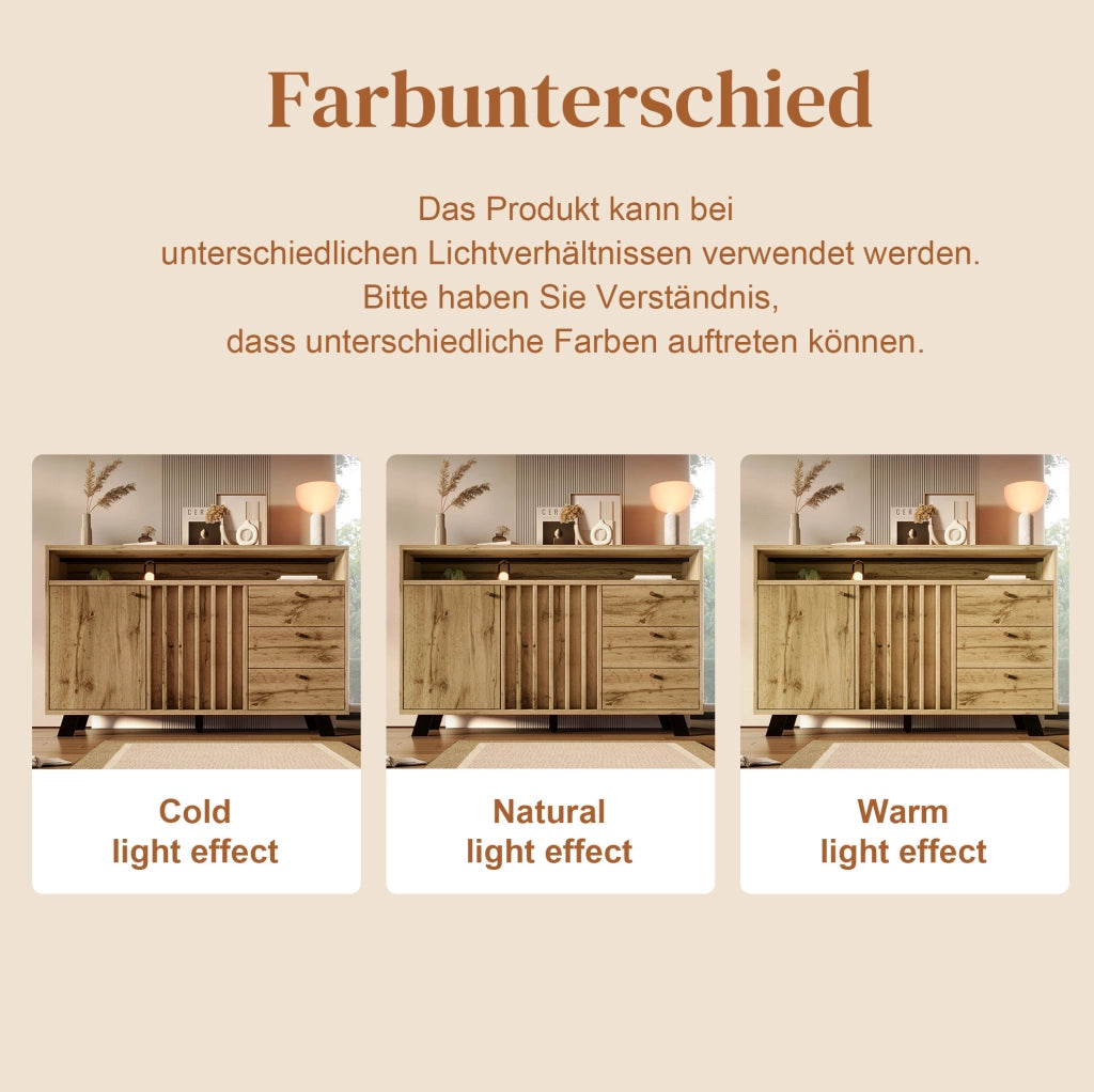 Credenza con 3 cassetti, 2 ante e vano aperto in rovere scuro