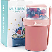 Bicchiere da yogurt e muesli 2 in 1 da portare con te, 560 ml + 310 ml, bicchiere da yogurt e muesli pratico per picnic, contenitore per pasti leggeri, bicchiere da yogurt da portare con te con cucchiaio, bicchiere da yogurt to go con cucchiaio