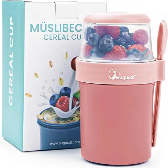 Bicchiere da yogurt e muesli 2 in 1 da portare con te, 560 ml + 310 ml, bicchiere da yogurt e muesli pratico per picnic, contenitore per pasti leggeri, bicchiere da yogurt da portare con te con cucchiaio, bicchiere da yogurt to go con cucchiaio