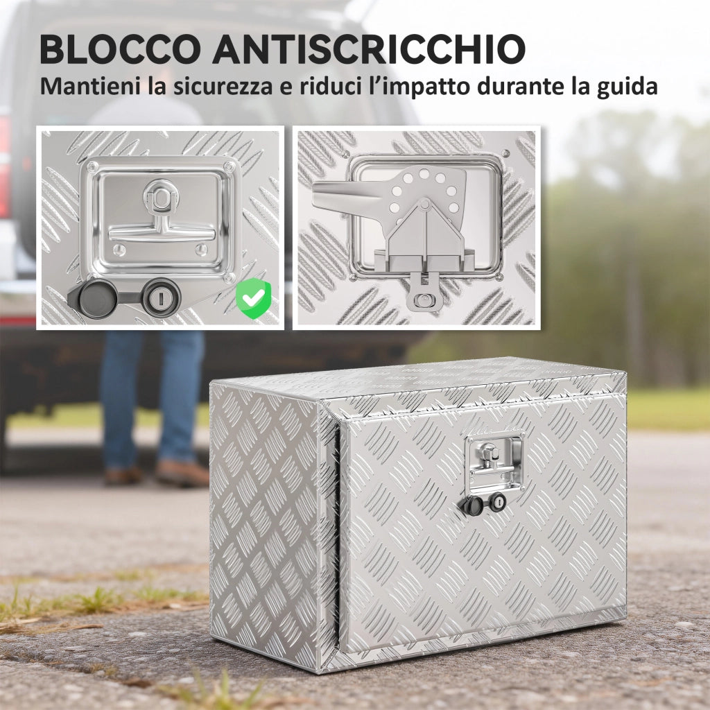 Cassetta degli Attrezzi da 76L in Alluminio con Serratura, 2 Chiavi e Maniglia Laterale, 60.9x35.5x40.6 cm, Argento