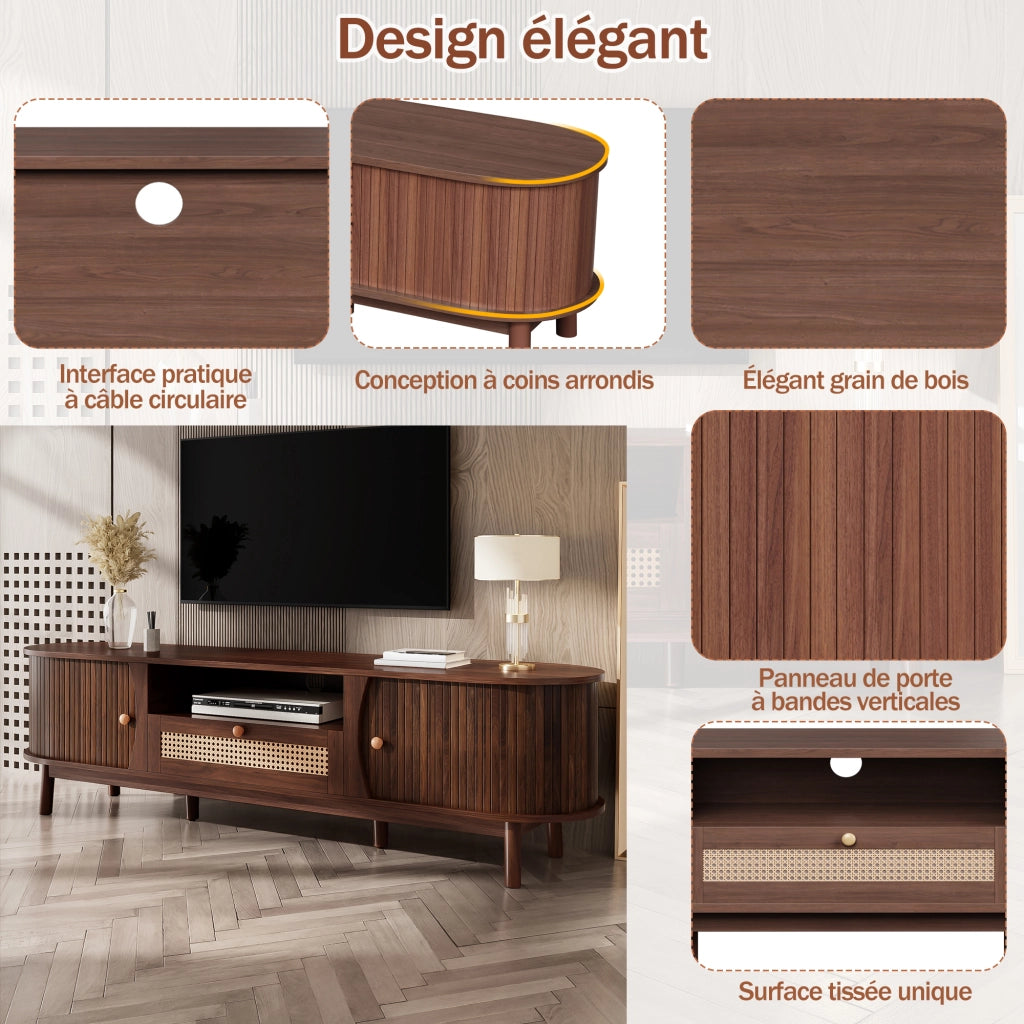Mobile TV con 1 Anta Scorrevole; 2 Cassetti e Vani Aperti per Soggiorno in MDF 165 × 37 × 46 cm Noce
